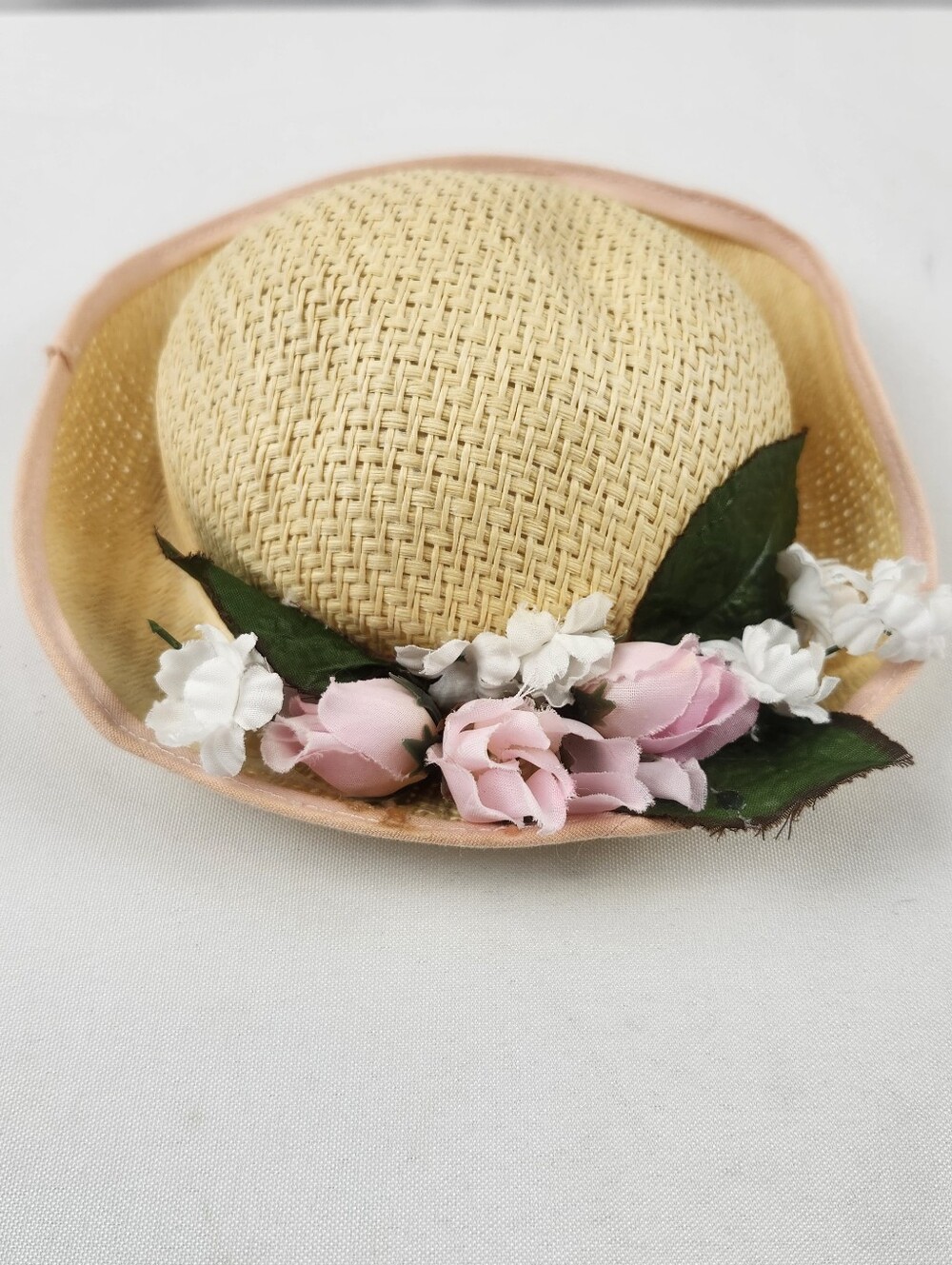 18" Doll Straw Wicker Hat Pink Roses White Floral American Girl Our Generation